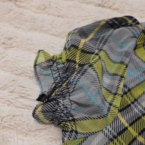 Plaid Ruffle Button-Front Top - Green/Blue/Black - Picture 4 of 9